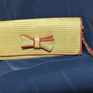 Bueno Natural Raffia Wristlet - Straw & Tan Vegan Leather Clutch